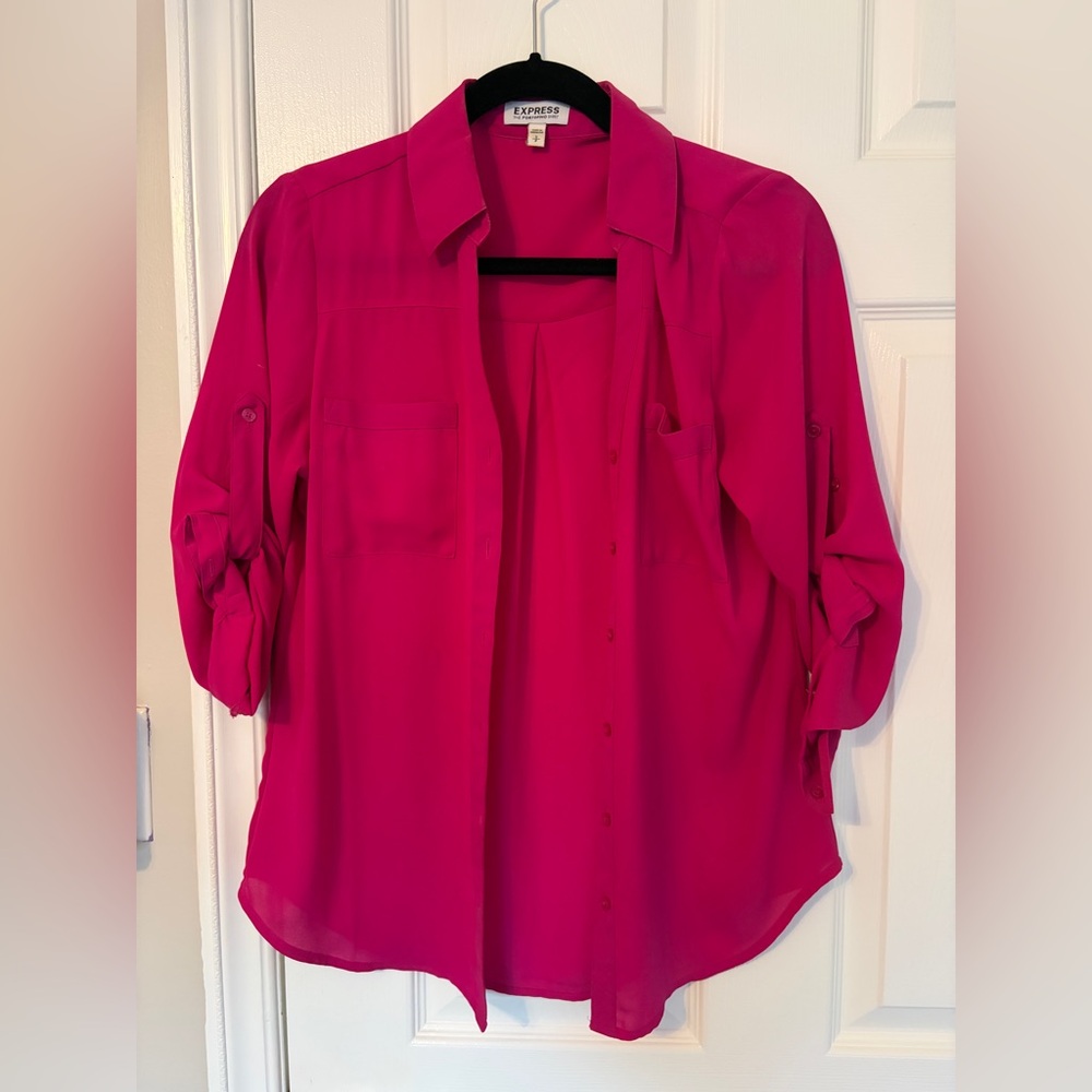 Express Fuchsia Button-Down Shirt